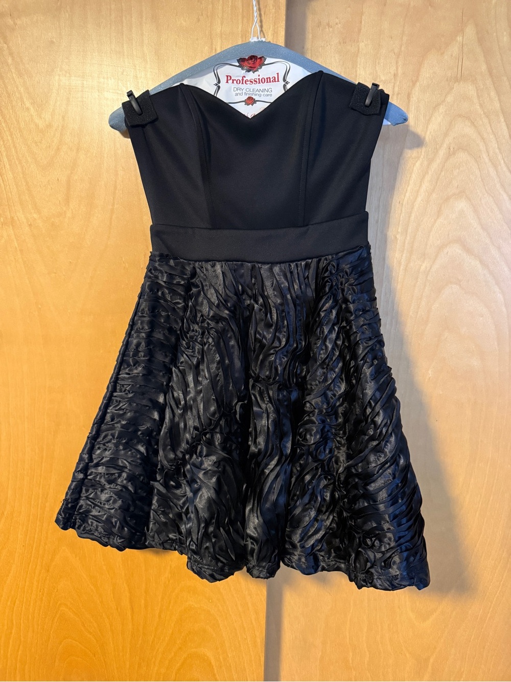Arden B Black Strapless Cocktail Dress with Textured skirt